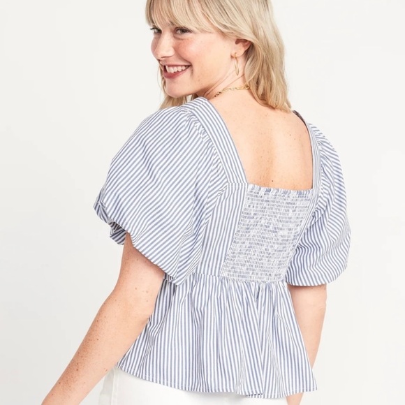 Pin Stripe Puff Sleeve Top - xs - Picture 2 of 4